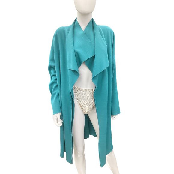 St. John Cardigan Women’s Size M Open Layered Wool Blend Waterfall Turquoise - Picture 1 of 5